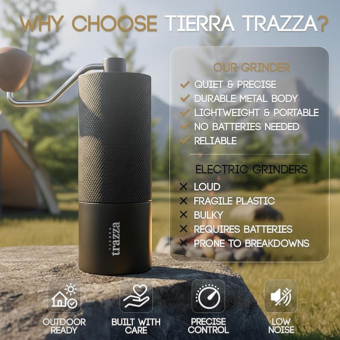 Manual Coffee Grinder, Conical Burr Coffee Grinder with Stainless Steel Burrs & Walnut Handle for Espresso, French Press, Travel, Camping & Home Use