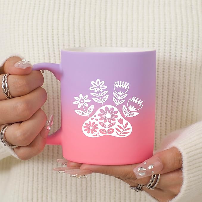 G MUGS Dog Paw Ceramic Tea Mug, Floral Pet Paw Design Coffee Mug, Cute Animal Lover Gift for Women,13oz Sunset Glow Mug