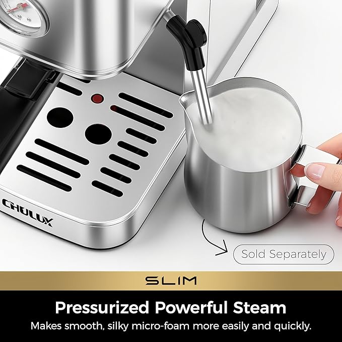 CHULUX Slim 2026 Upgrade Espresso Machine with Milk Frother Steam Wand, 20 Bar Professional Italian Pump Espresso Coffee Machine for Home Cappuccino & Latte Maker, Silver