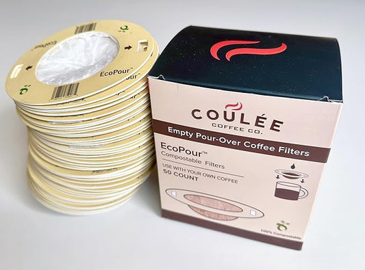 EcoPour Coffee Filters, Use with Coffee or Loose Leaf Tea, Compostable Portable Single-Serve Pour Over Filters for Camping, Travel, or Backpacking, EcoFriendly, Empty, 50 Pack