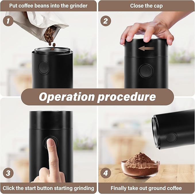 Coffee Grinders for House Use, Spice Grinder, Coffee Bean Grinder, Herb Grinder, High-Speed Motor, One-Touch Operation, Overheating Protection, Internal Stainless Steel