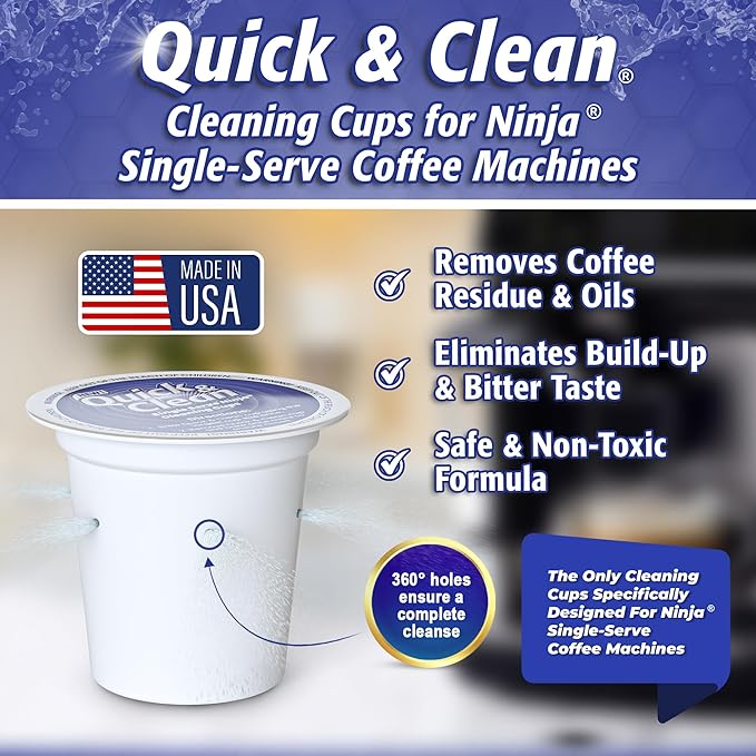 Quick & Clean 12-Pack Cleaning Pods Compatible with Ninja Single-Serve Coffee Machines - DualBrew, DualBrew Pro, and PB051 Compatible - Removes Stains, Non-Toxic and Eco-Friendly