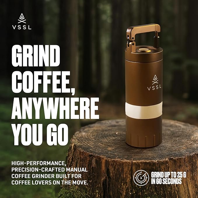 VSSL - Nest Pour Over Coffee Kit + Java G25 Bean Grinder Bundle | Coffee for Camping | Pour Over Dripper | Two 10oz Stainless Steel Travel Mugs | Cream/Bronze
