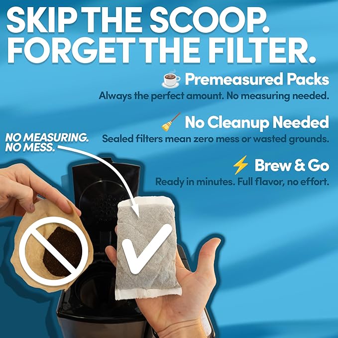 100% Colombian Dark Roast Ground Coffee in Filter Packs | Low Acid Mold Free Premeasured Pouches | Sampler Packets | Gourmet Powder Bags for 10–12 Cup Drip Maker | Highest Rated Individual Coffee