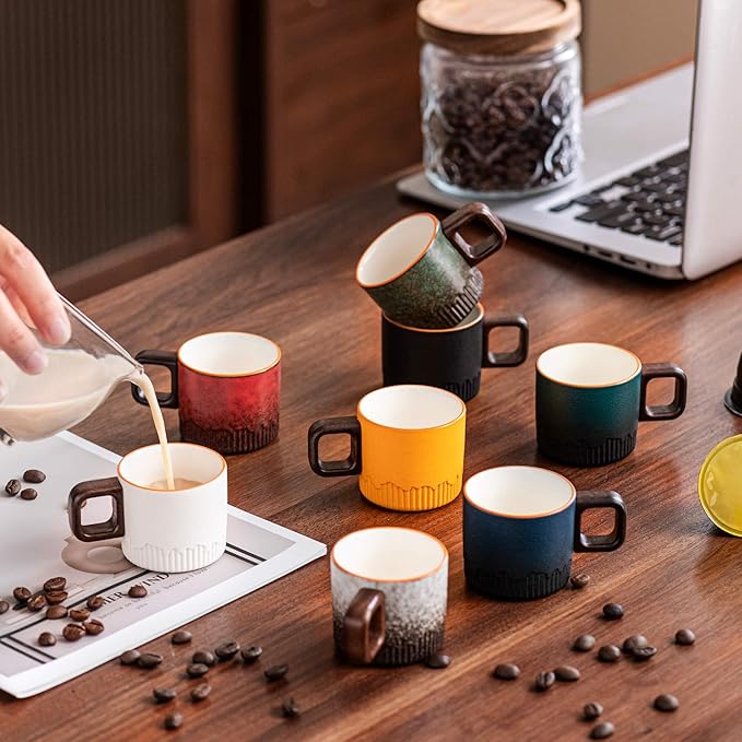 Espresso Cups Set of 2, 2 oz Ceramic Espresso Cups, Demitasse Cups for Tea or Coffee (Red)