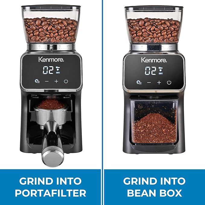 Kenmore Conical Burr Coffee Grinder - Electric Maquina de Moler Café for Espresso, French Press, Drip, Adjustable Grind Size, Bean Mill, Digital Control, Spice Grinding, Home Use