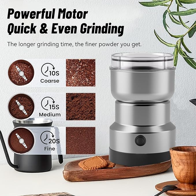 Electric Coffee and Spice Grinder featuring Quad-Blade System & Extra-Long Cable, with Clear Lid for Monitoring Grind of Beans and Herbs