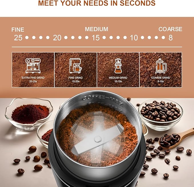 Spice Grinder Electric, Electric Coffee Bean Grinder for Kitchen, Stainless Steel Removable Chamber, Up to 12 Cups, Easy for Coffee Beans,Spices,Herb,flaxseed and Nuts, Silver