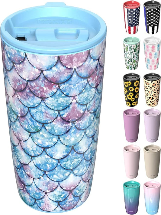 TILUCK 20 oz Tumbler with Lid, Vacuum Insulated Stainless Steel Coffee Mug, Double-Walled Travel Tumbler for Hot and Cold Drinks(FishScales, 20oz)