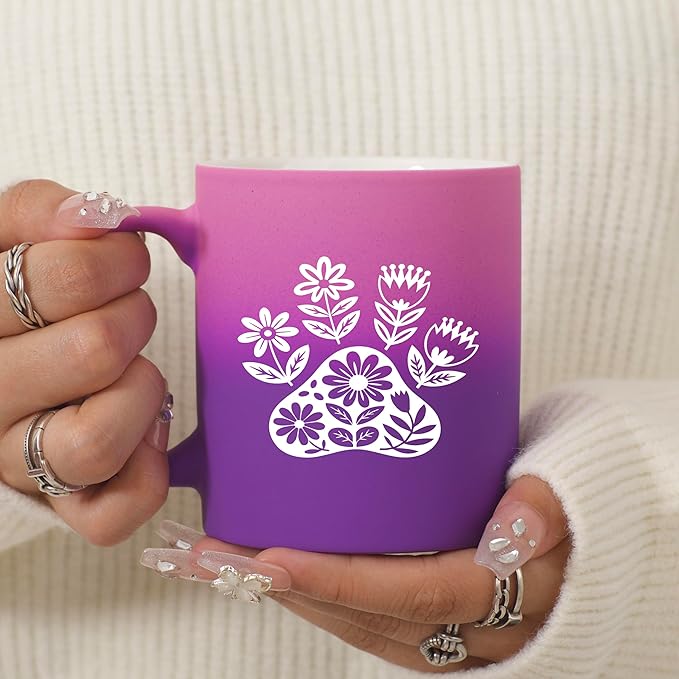 G MUGS Dog Paw Ceramic Tea Mug, Floral Pet Paw Design Coffee Mug, Cute Animal Lover Gift for Women,13oz Before Sunset Mug