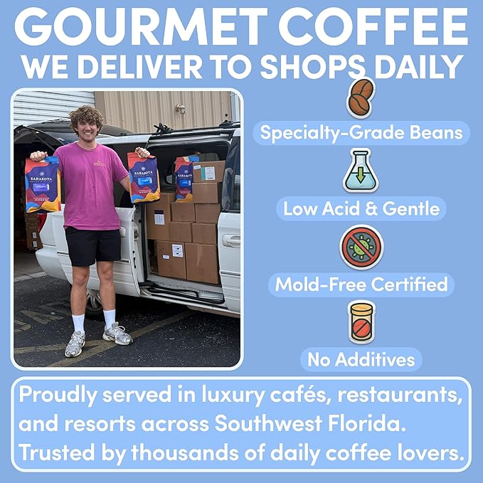 Sarasota Coffee Whole Bean French Vanilla | Medium Roast Gourmet Flavored Coffee Beans | Low Acid, Mold Free, Specialty Grade Bulk Beans | 5lb (80 oz)