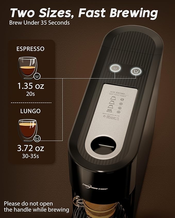 Espresso Coffee Machine, Compatible with Nespresso Original Pods, One-Touch with Illuminated Brew Zone, 20 Bar Pump, 33.8oz Removable Tank, Compact Design, CM-C07-A