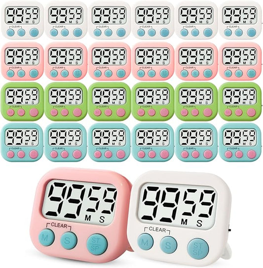 Glochin 24 Pcs Digital Timer for Kids, Magnetic Countdown Kitchen Timer, Upgrade Loud Alarm Timers for Cooking, Kitchen, Exercise, Work, Study, Classroom, Outdoor Activities, Battery not Including