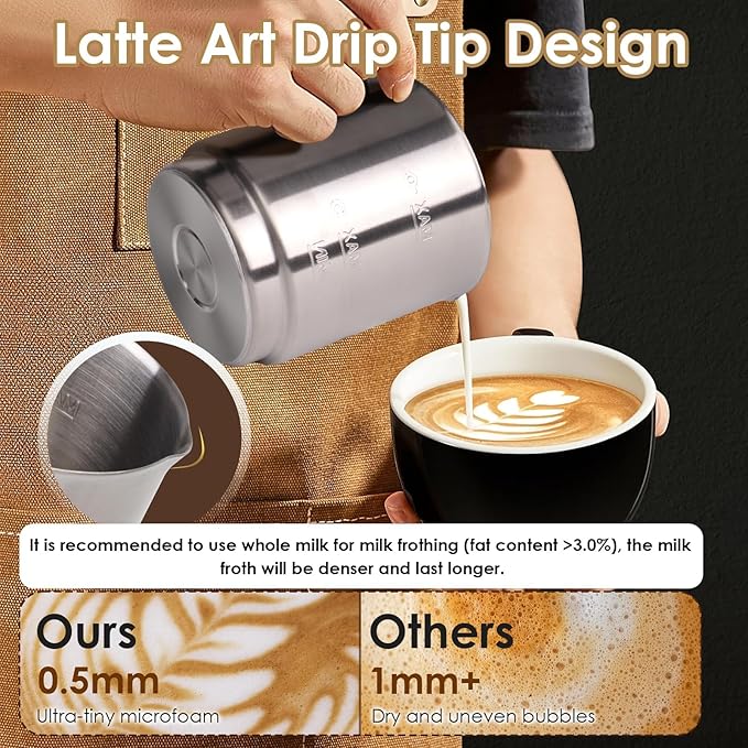 ByNaRIX Milk Frother, 16.9 OZ Milk Frother and Steamer, 4 in 1 Electric Milk Frother Dishwasher Safe, Durable Silent Working Frother for Coffee, Hot and Cold Foam Maker, Black