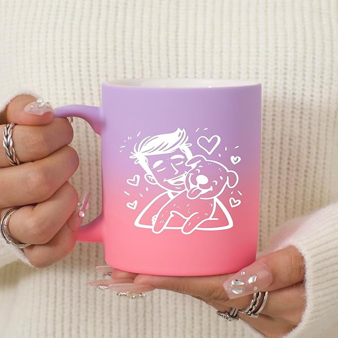 G MUGS Ceramic Coffee Tea Mug, Cute Boy & Dog Hug Design Mug (Solid Purple), Adorable Pet Lover Gift for Men Women,13oz Sunset Glow Mug