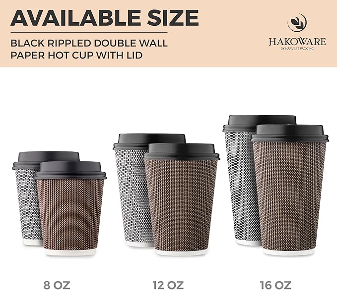 [85 SET]Harvest Pack 16 oz Disposable Coffee Cups, Insulated Ripple Double-Walled Paper Cups with Lids, Black and White Geometric, Drinking Cups for Tea Hot Chocolate Drinks To go coffee cups