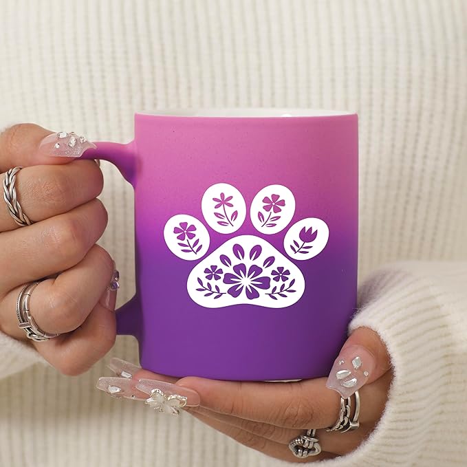 G MUGS Floral Dog Paw Ceramic Coffee Mug - 13oz Ceramic Tea Mug with Flower Decorated Paw Print Design,Gift for Pet Owners Women Men, Cute Dog Lover Before Sunset Mug
