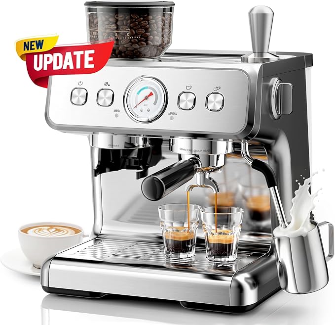 Kismile Dual Boiler Espresso Machine with Grinder, 20 Bar Espresso Machines with Milk Frother, Commercial Stainless Steel Expresso Coffee Machines for Cappuccino and Latte
