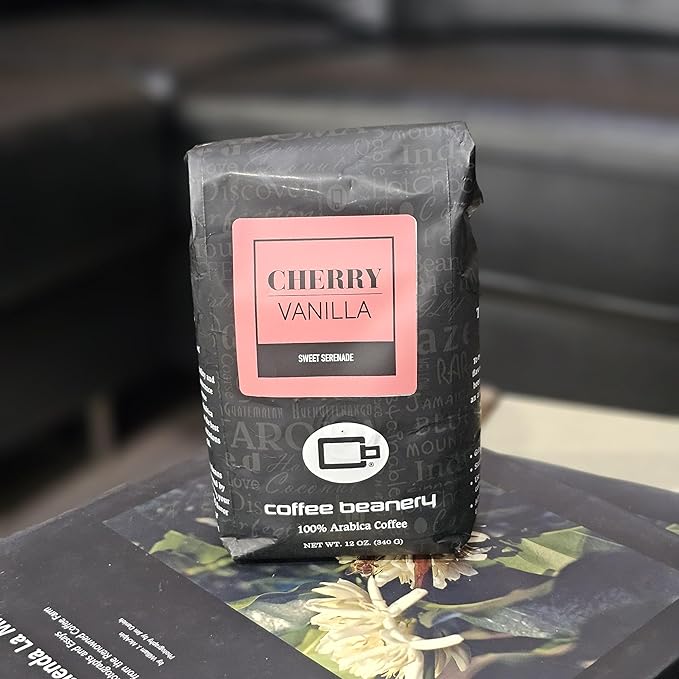 Cherry Vanilla Decaf Coffee by Coffee Beanery | 12oz Flavored Medium Roast Beans | 100% Specialty Arabica Whole Bean Gourmet