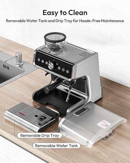 EUHOMY Espresso Machine with Grinder, 20 Bar Professional Espresso Coffee Maker for Home, with Milk Frother for Latte, Cappuccino & Barista-Style Drinks