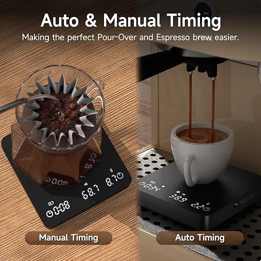 Qzzhizao Digital Coffee Scale, 2kg/0.1g High Precision Mini Espresso Coffee Scale with Timer, Rechargeable, for Espresso and Pour-Over Coffee