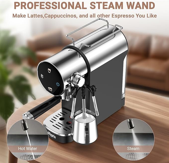 20 Bar Espresso Machine with Milk Frother - Single & Double Shot Espresso Maker, Removable Water Tank & Drip Tray, Cup Warmer, Pre-Infusion for Rich Crema - Perfect for Home & Offices