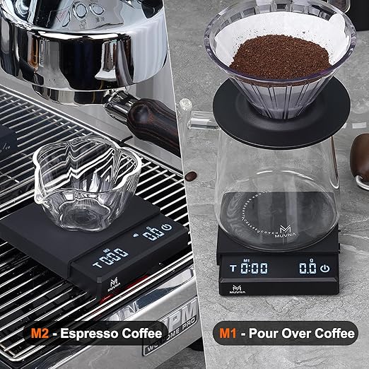 MUVNA 0.1g High Precision Digital Mini Coffee Scale, 0.3g to 2kg Measuring Range Rechargeable Espresso Mini Scale with Tare Function, LED Display (Black, ABS)