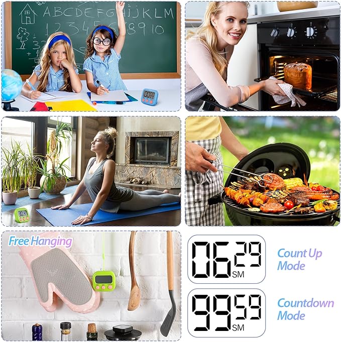 Weewooday 24 Packs Small Digital Kitchen Timer Magnetic Back and Switch Minute Second Count up Countdown Big LCD Display Loud Alarm for Teacher Cooking Baking(Blue, Green)