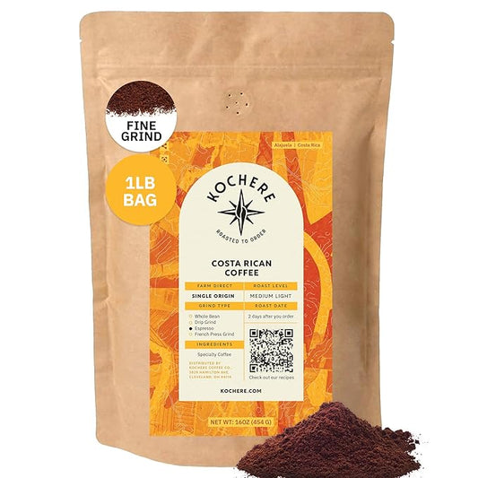 Kochere Costa Rican Specialty Whole Bean Coffee – 1LB Medium Roast – Freshly Roasted to Order – Single Origin, Farm Direct, Rich Flavored Coffee Beans – Sweet Apple, Raisin & Honey Notes