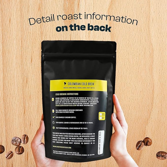 Colombian Dark Roast, Single Origin, Gourmet Organic Cold Brew Coffee Beans, Smooth Taste of Cocoa with Light Fruited Flavors, Cold Brew Coffee Grounds, 2 lb Coffee Bag