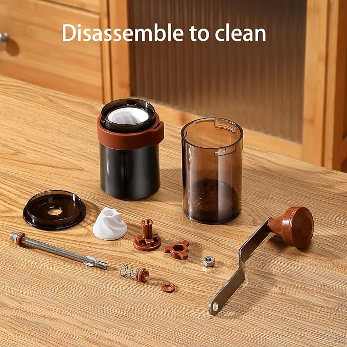Manual Coffee Grinder - Ceramic Burr, Adjustable Coarse to Fine, 30g Beans & 60ml Powder, Stainless Steel Detachable Handle for Espresso, French Press, Camping