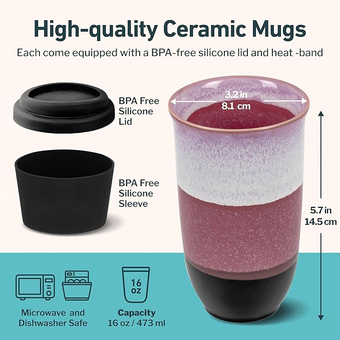 NOVA CERAMICS Coffee Travel Mug – Reusable Coffee Cup – Microwave & Dishwasher Safe Coffee Green Tumbler - Gifts For Women Men Him Her – 16oz – Eclipse