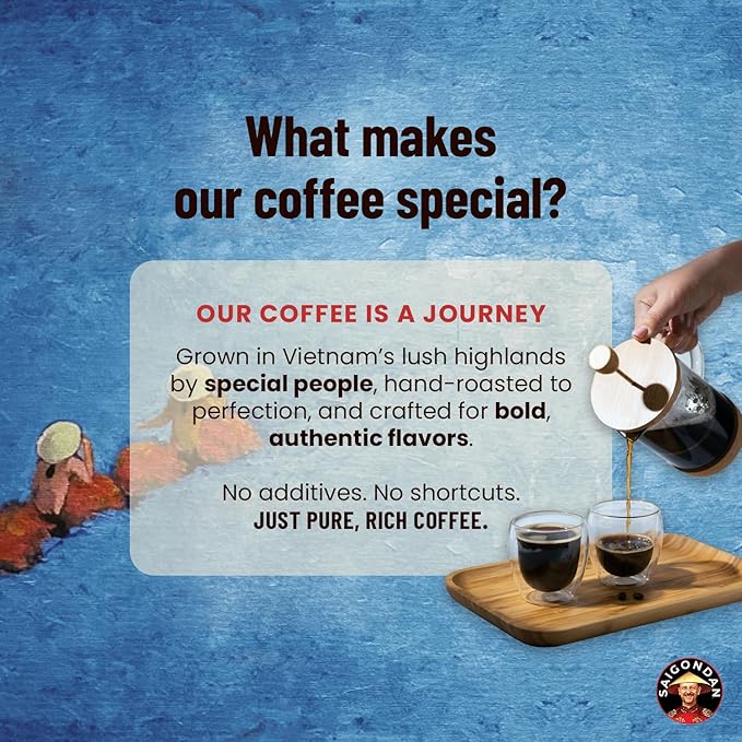 Vietnamese Coffee Beans – Saigondan Mindful Dark Roast Whole Bean – 85% Robusta 15% Arabica – Premium Single Origin, Direct Trade Vietnamese Coffee – 12 oz