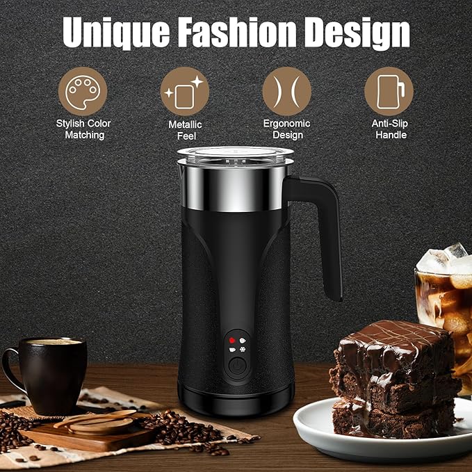 Ovetedot Milk Frother, 4-in-1 Milk Frother and Steamer, 10.1oz/300ml Automatic Hot and Cold Foam Maker and Milk Warmer, Electric Milk Frother for Coffee, Latte, Cappuccino, Matcha(Black)
