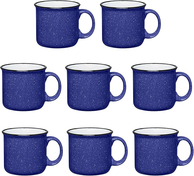 Gifts by Design Set of 8 Ceramic Campfire Mugs – 15 Oz, Cobalt Blue – Coffee & Tea Cups for Home, Work, Travel, Camping – Customizable, Great for DIY, Events, Companies