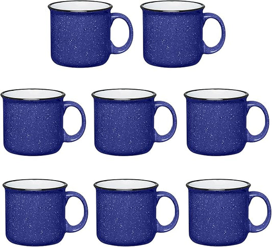 Gifts by Design Set of 8 Ceramic Campfire Mugs – 15 Oz, Cobalt Blue – Coffee & Tea Cups for Home, Work, Travel, Camping – Customizable, Great for DIY, Events, Companies