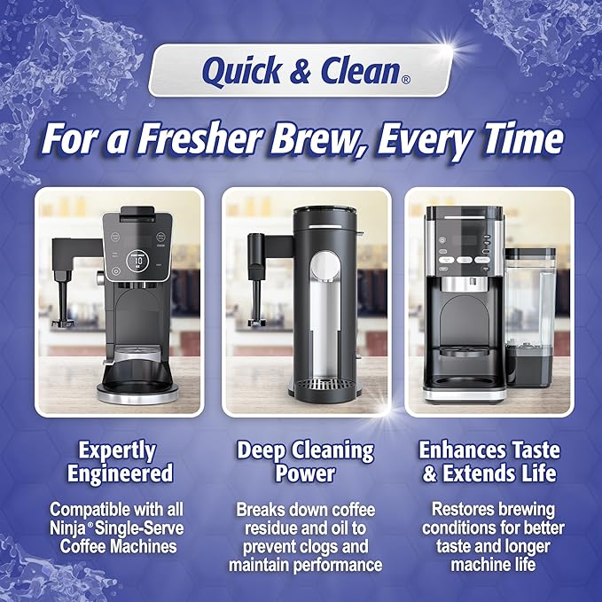 Quick & Clean 12-Pack Cleaning Pods Compatible with Ninja Single-Serve Coffee Machines - DualBrew, DualBrew Pro, and PB051 Compatible - Removes Stains, Non-Toxic and Eco-Friendly