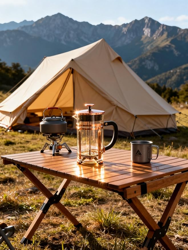 French Press Coffee Maker with Copper Frame, Multi-Layer Stainless Steel Filter, Glass Carafe with Measurement Markings, Easy to Clean, for Home & Office