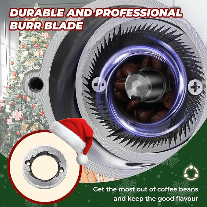 Burr Coffee Grinder - Electric Espresso Grinder for Home & Commercial Use, Silent, Adjustable Grind, With Hopper, Brush, Spoon, Red
