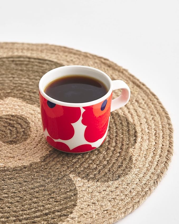 MARIMEKKO Oiva Unikko Stoneware Mug (Red) — Refine Your Kitchen Décor with Our Iconic Stoneware — Stylish Porcelain Coffee Mug for Morning Brews and Cozy Evenings (7oz)