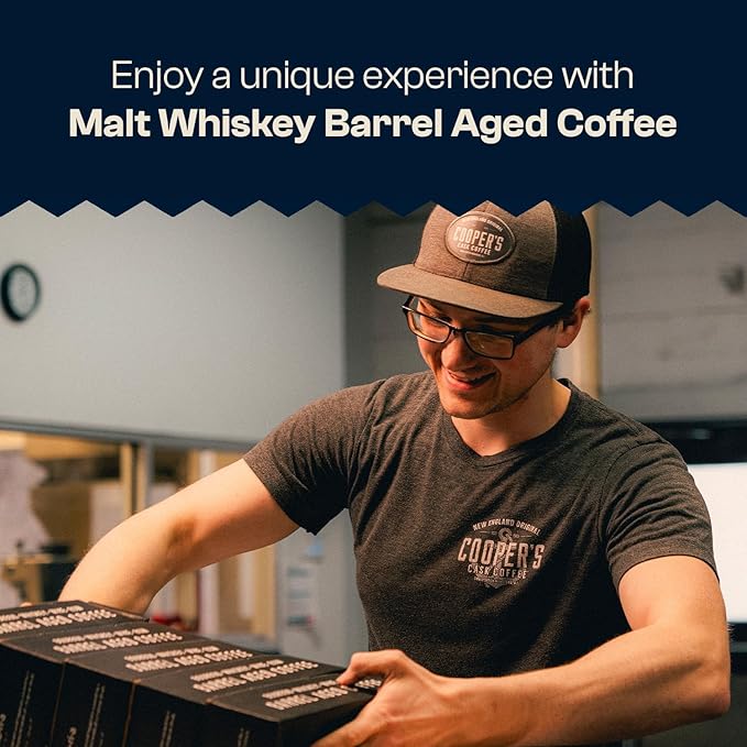 Malt Whiskey Barrel Aged Coffee, Single-Origin Sumatra Beans Aged in American Malt Whiskey Barrels, Medium Dark Roast Whole Bean, 2 lb