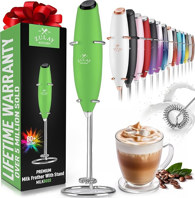 Zulay Kitchen Powerful Milk Frother Wand - Ultra Fast Handheld Drink Mixer - Electric Whisk Foam Maker for Coffee, Lattes, Cappuccino, Frappe, Matcha & Coffee Creamer - Milk Boss Clover