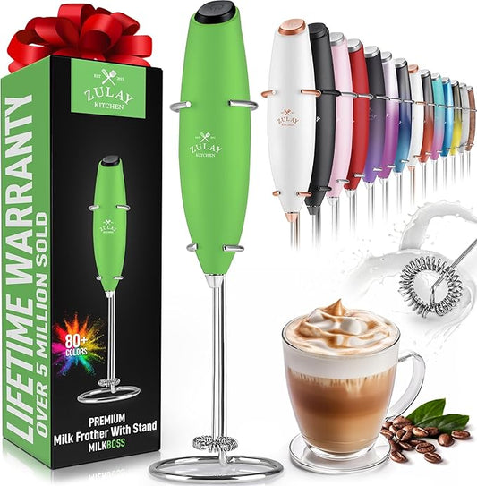 Zulay Kitchen Powerful Milk Frother Wand - Ultra Fast Handheld Drink Mixer - Electric Whisk Foam Maker for Coffee, Lattes, Cappuccino, Frappe, Matcha & Coffee Creamer - Milk Boss Clover