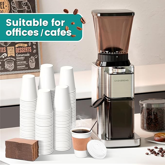 12 oz Disposable Coffee Cups with Lids, Sleeves and Stirrers 100 Pack, Hot Cups with Lids, Leak-Proof To Go Cups for Hot Chocolate, Cocoa, Office, Coffee Bar Accessories