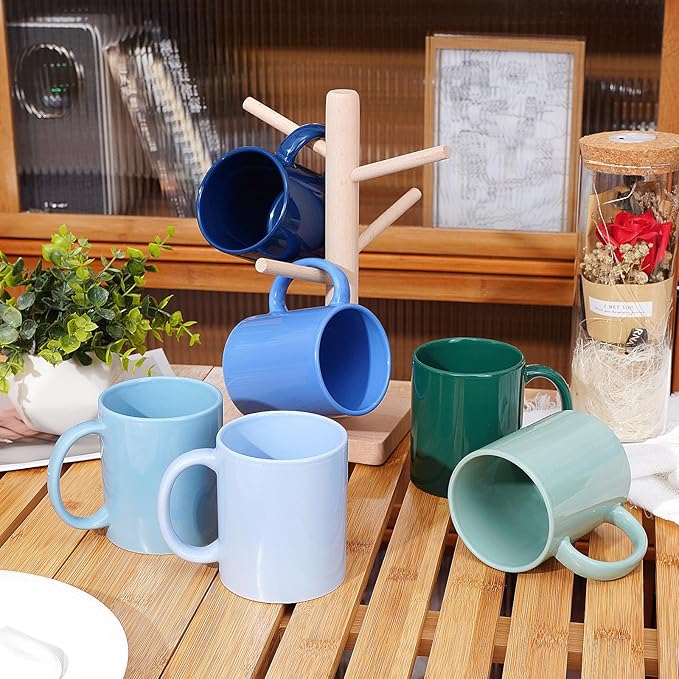 SZNIUSHAO Multi-Coloured Ceramic Mugs Set of 6-11.2 oz / 330ml -Coffee Mugs-Cappuccino-Tea Cups- Hot Chocolate Cups (Cool Color, Large)