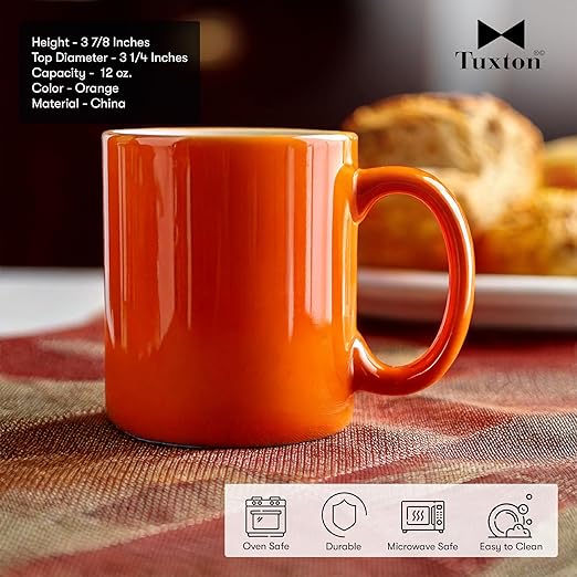Tuxton China BNM-1202 Mug, 12 oz., 3-1/4" Diameter x 3-7/8"H, C-Handle, Microwave and Dishwasher Safe, Oven Proof, Fully Vitrified, Ceramic, DuraTux, Concentrix, Cinnebar, Pack of 24
