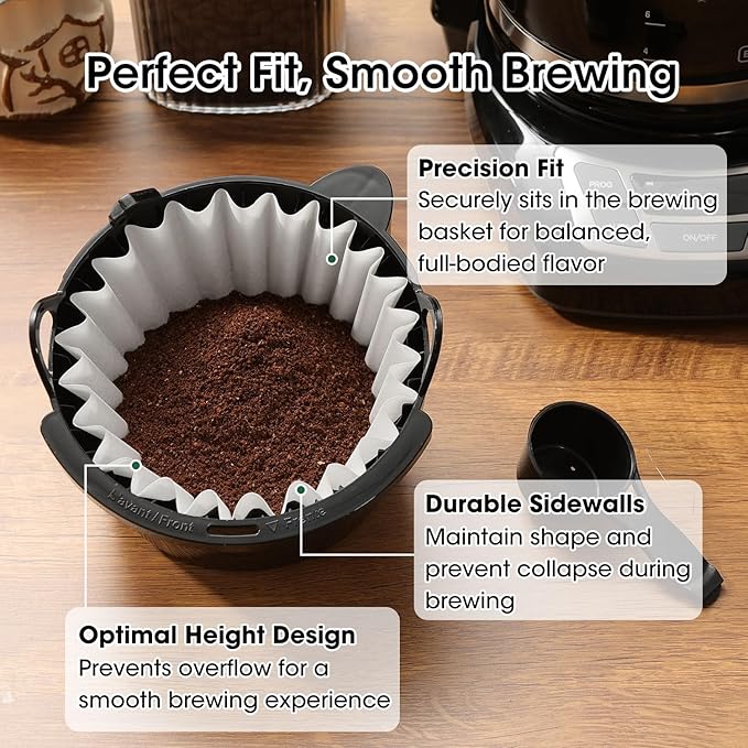 Basket Coffee Filters 8-12 Cup, 100 Count Flat Bottom Paper Filters for Drip Coffee Makers, Compatible with Mr. Coffee, BLACK+DECKER, Cuisinart, White - Package May Vary