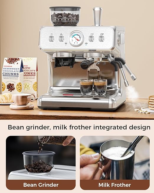 COWSAR Espresso Machine with Grinder, Commercial Expresso Coffee Machines with Dual Boiler, Use Milk Frother and Brew Coffee Machine Simultaneously, Coffee Maker Cappuccino Latte, 95oz Water Tank