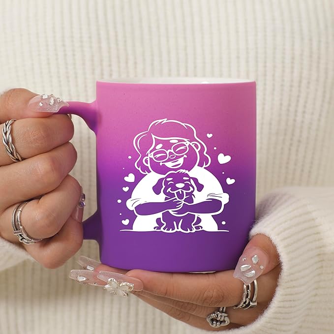 G MUGS Dog Lover Ceramic Coffee Mug, Cute Glasses Girl & Dog Hug Design Mug, Tea Mug, Adorable Pet Lover Gift for Women Teens,13oz Before Sunset Mug