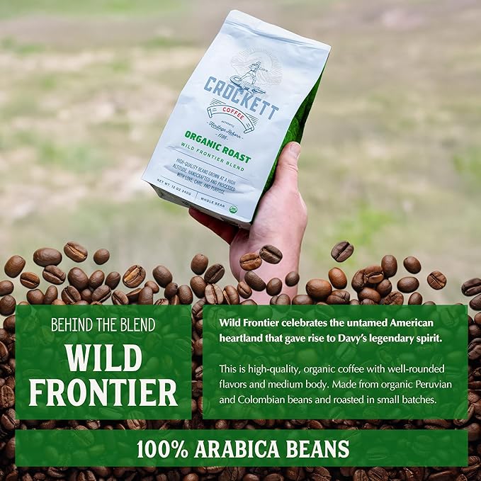 Crockett Whole Bean Coffee – USDA Organic Medium Roast Whole Coffee Beans with Smooth Flavor, Bold Aroma & Clean Finish – Healthy for Focused Energy, All-Day Drive & Guilt-Free Brewing